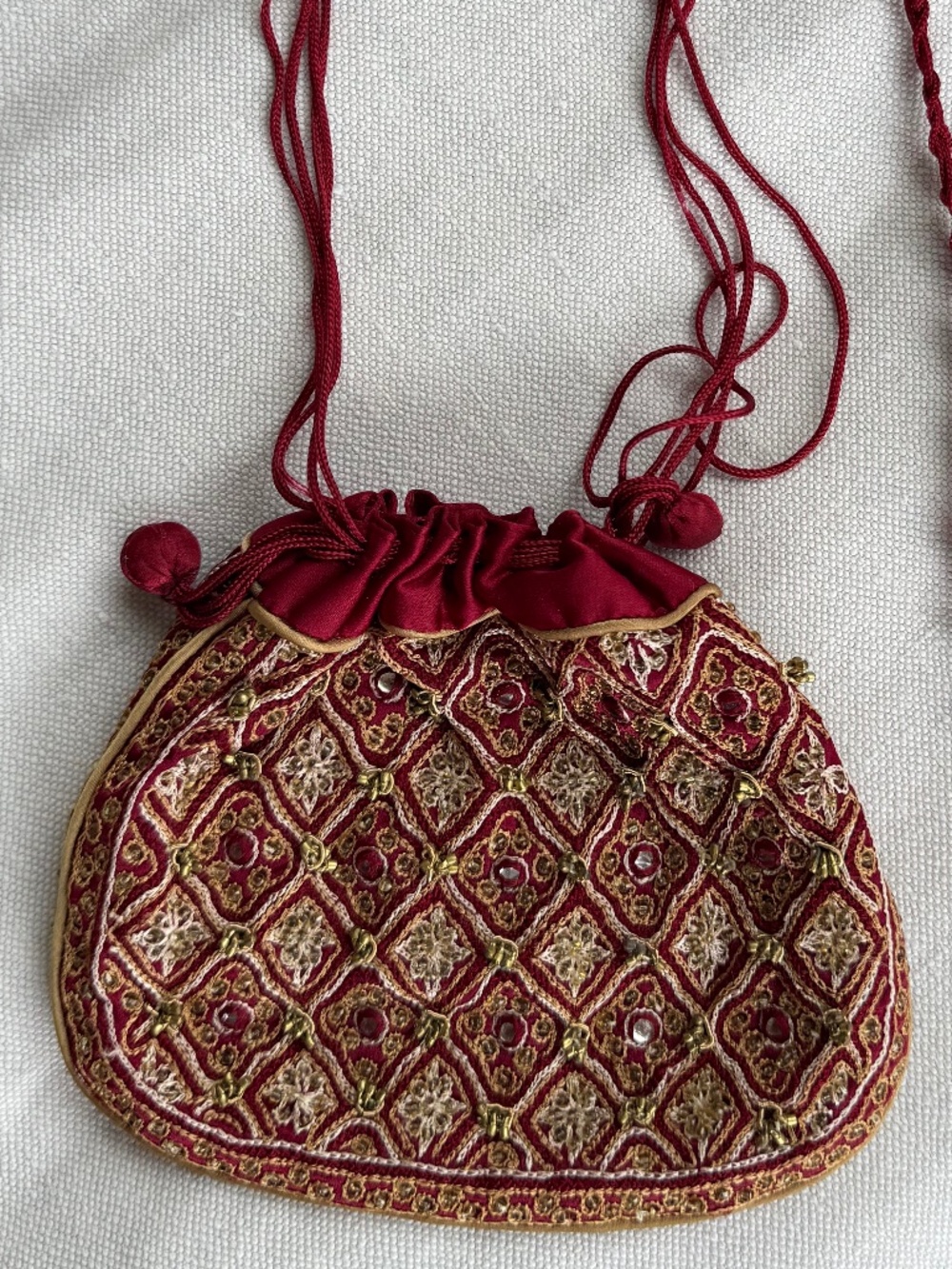 Red Satin Beaded Bag
